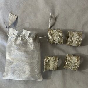 Silver Beaded Napkin Rings with Silver Pouch